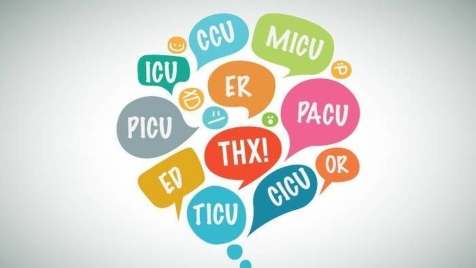 Bubble text showing different common hospital acronyms